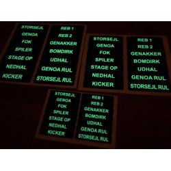 Glowfast glow-in-the-dark labels. St 1 Dansk