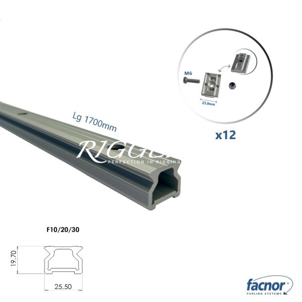 Facslide Hj skinne F10/20/30 L:1700mm med 24mm slugs